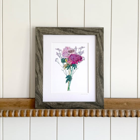 'The Pink Bunch' 10" x 8" Framed Print