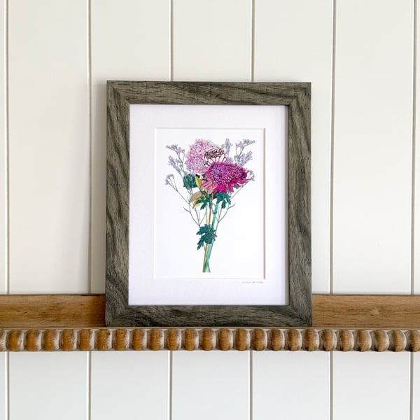 'The Pink Bunch' 10" x 8" Framed Print