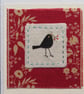 Blackbird with winter berries hand-stitched card, winter birthday or Christmas - Image 2