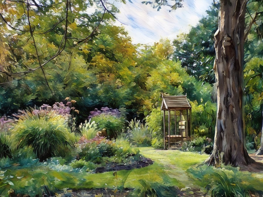 A4 Print Of Gooderstone Water Gardens Norfolk Seating Hut 