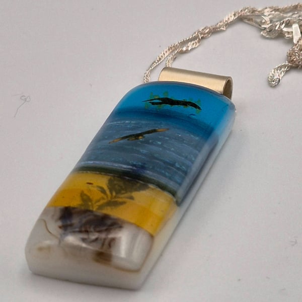 A Day at the Beach (5) Seascape Fused Glass Pendant