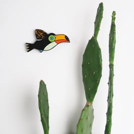 Wooden toucan wall hanging, jungle theme home decor.