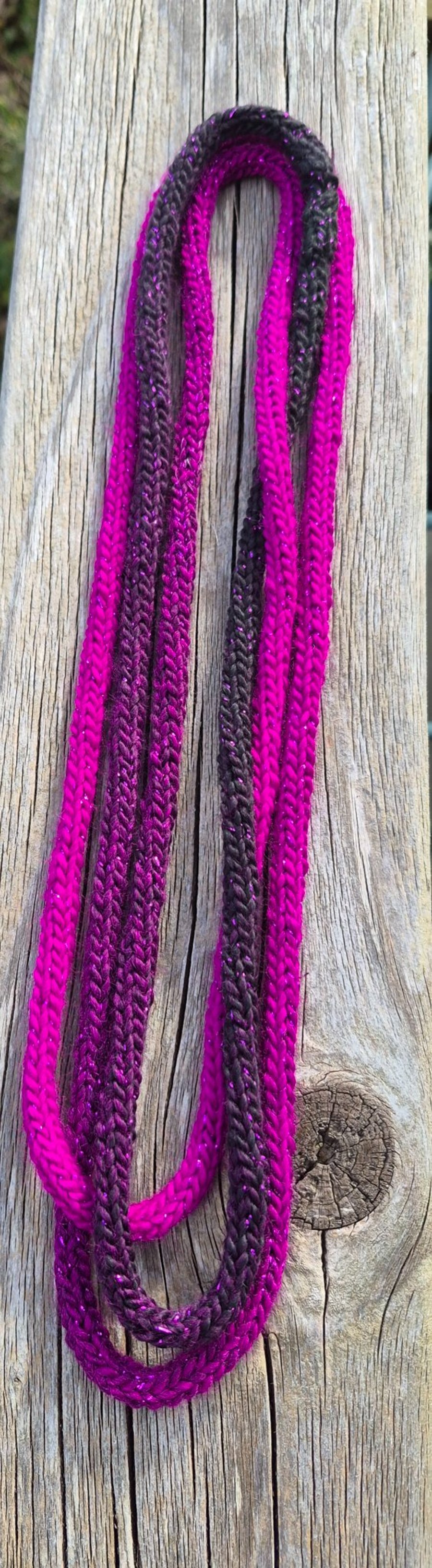 Wool Rope Necklace Sparkly Yarn Purples 