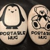 Portable Hug Pebble - Wooden - Large Size - Teddy and Penguin design