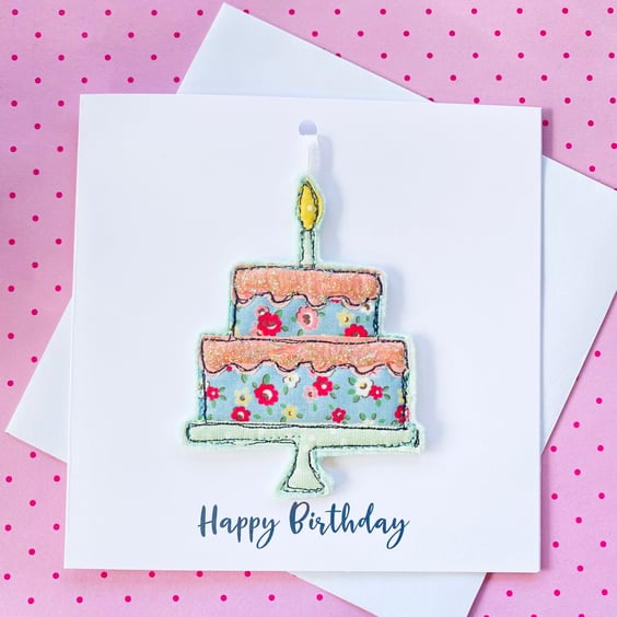 Handmade Cake Birthday Card Free Motion Embroidery Fabric Hanging decoration