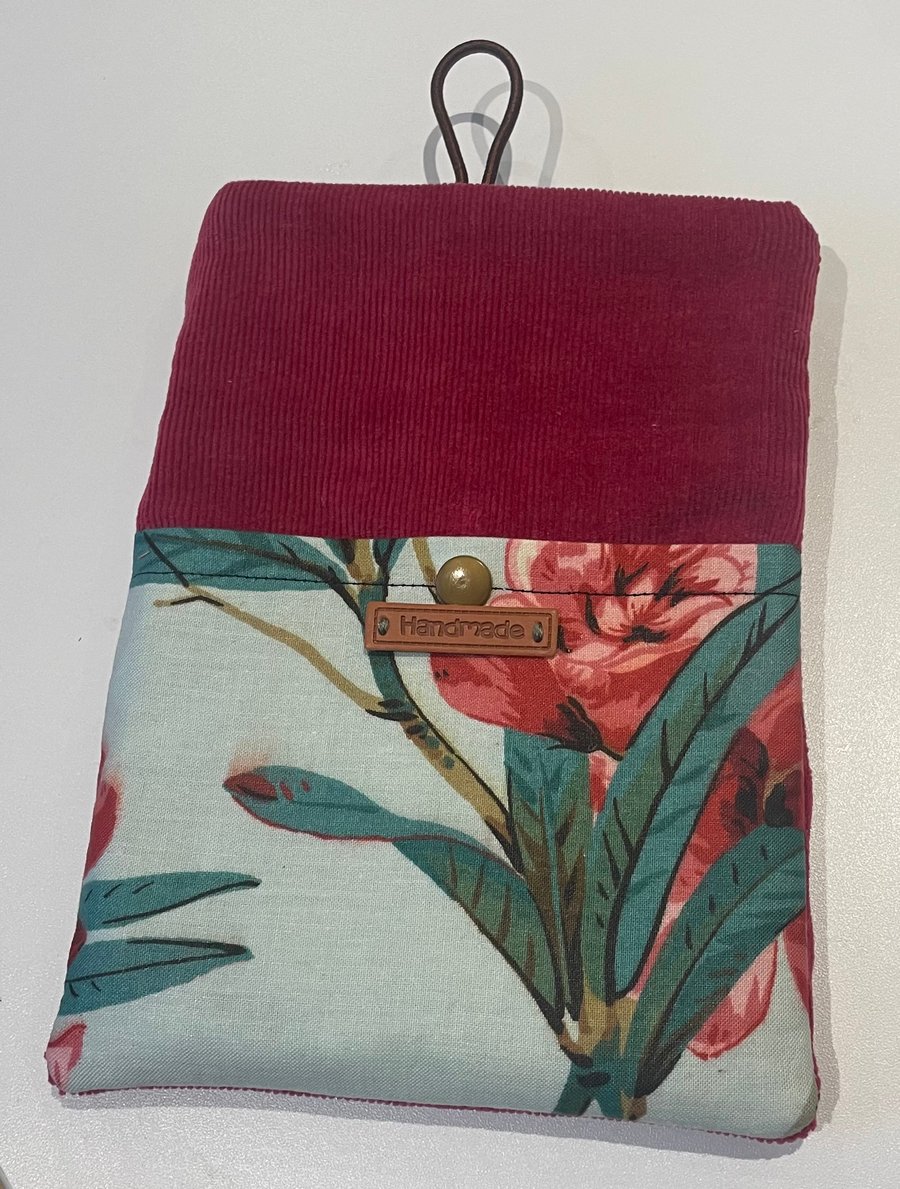 Kindle Case - Paperwhite Size. Pink Corduroy and Pink & Green Floral Pattern