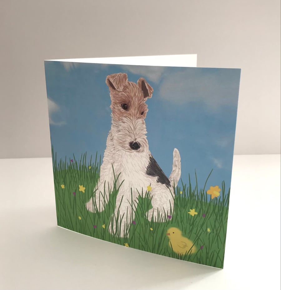 Easter, Spring Time Wired Hair Fox Terrier Card
