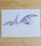 Pterydactyll,  dinosaur art print, watercolour galaxy  - Image 1