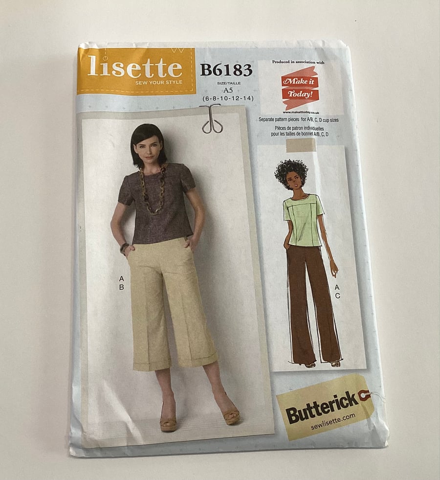 Sewing pattern, uncut, Lisette Butterick B6183, trousers, top, 