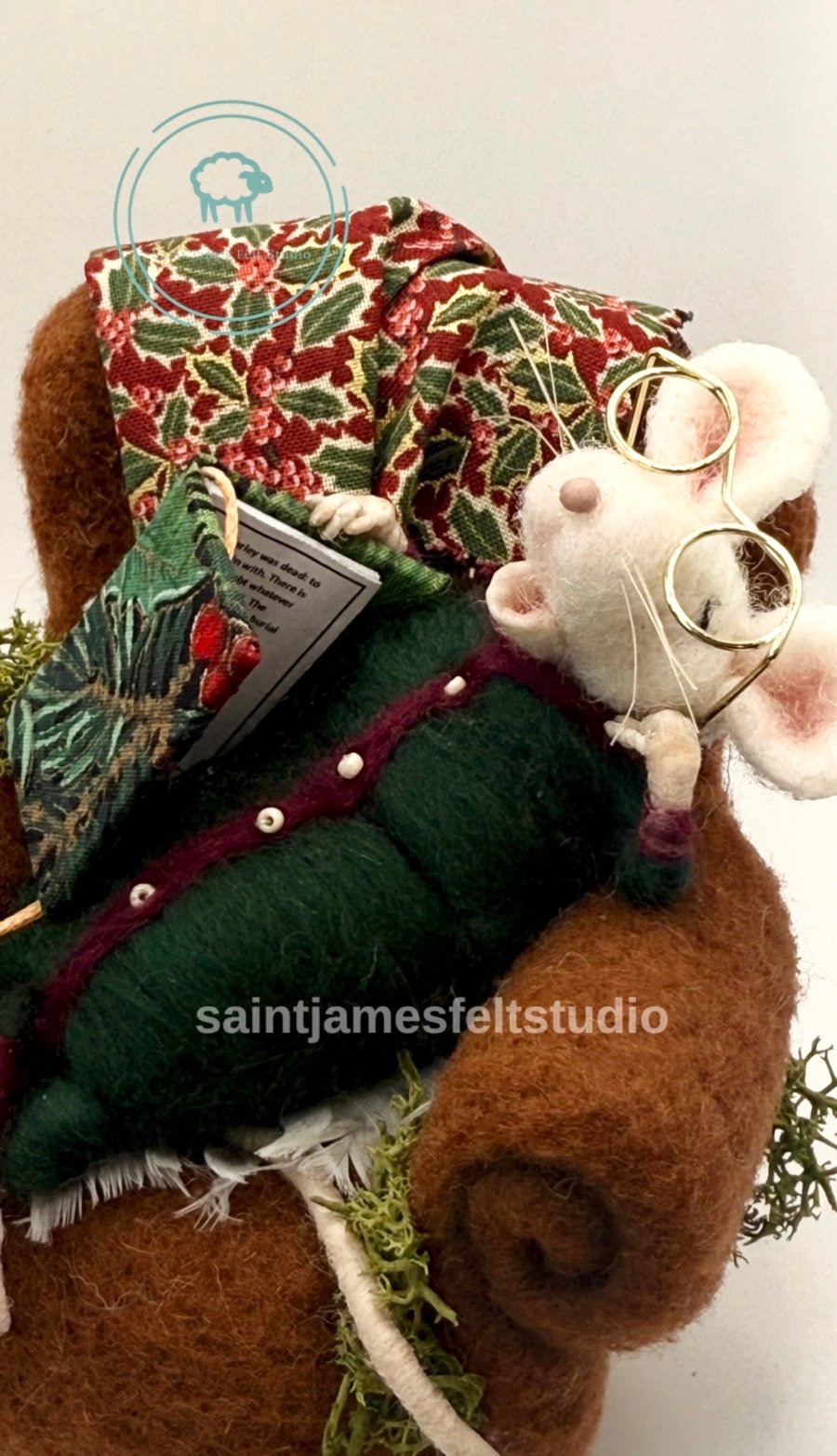 Needle felted mouse in armchair