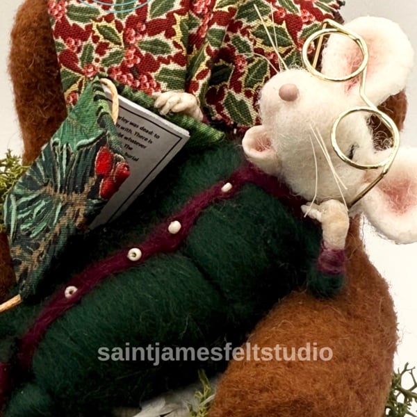 Needle felted mouse in armchair