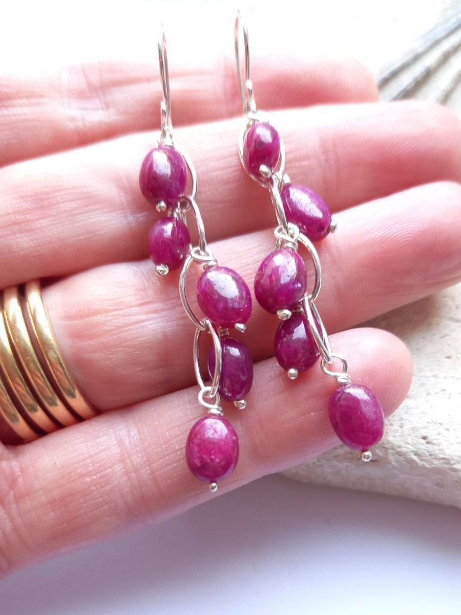 Ruby Navette Chain Waterfall Earrings 