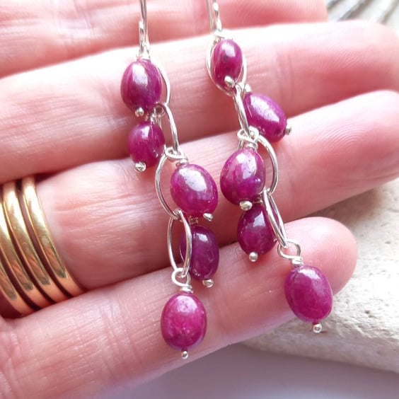 Ruby Navette Chain Waterfall Earrings 