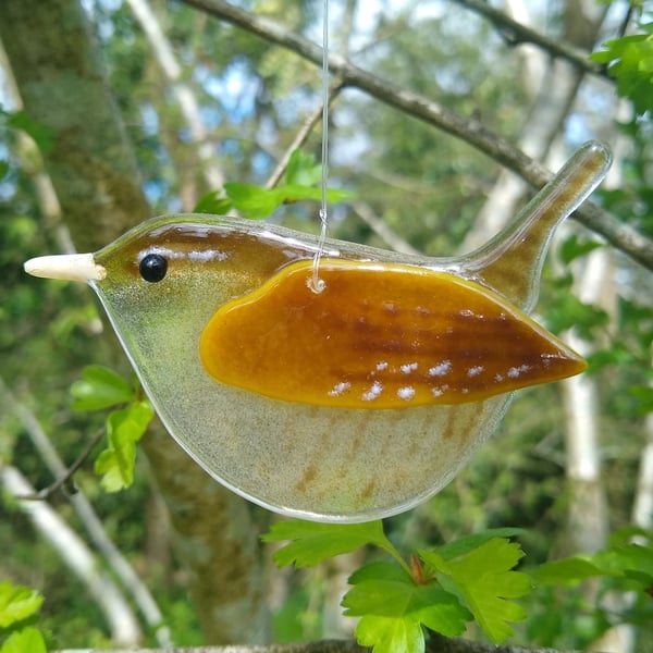 fused glass wren