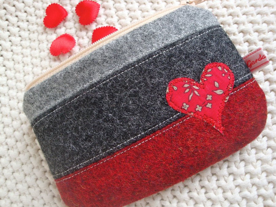 Tweed Purse - heart purse