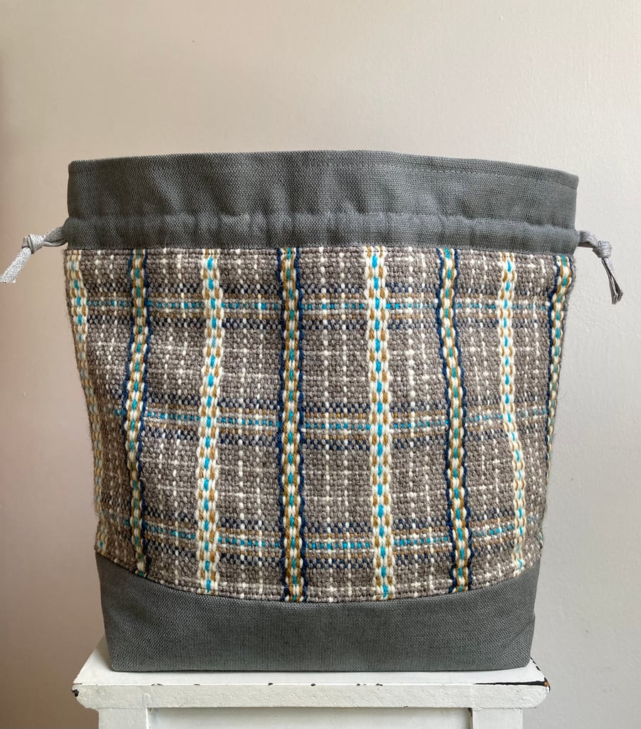 Cariad Bag - Gold, Midnight & Kingfisher Blues. Handwoven in Wales