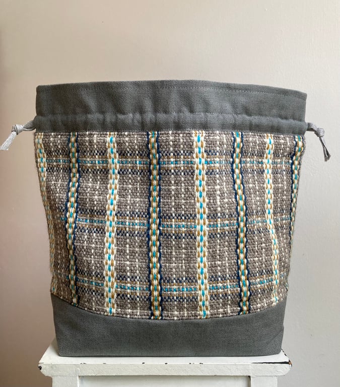 Cariad Bag - Gold, Midnight & Kingfisher Blues. Handwoven in Wales