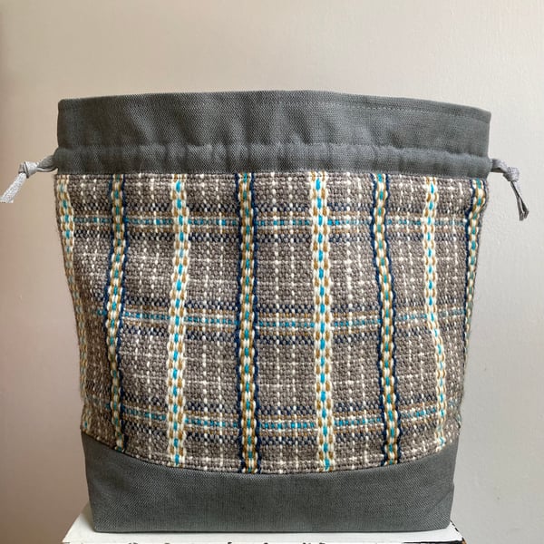 Cariad Bag - Gold, Midnight & Kingfisher Blues. Handwoven in Wales