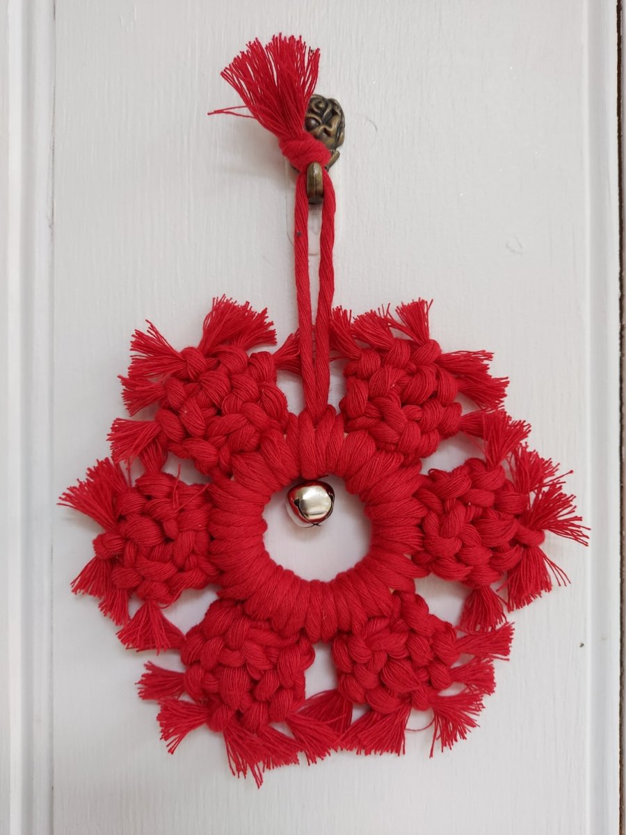 Red Macrame Snowflake Christmas Decoration 