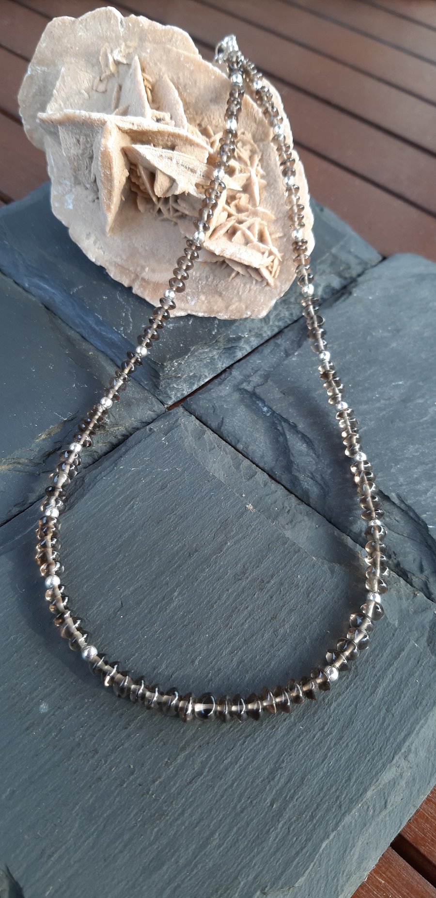 Smokey Quartz Rondelles and Sterling Silver Necklace 