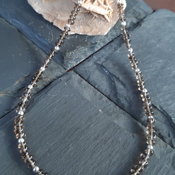 Smokey Quartz Rondelles and Sterling Silver Necklace 