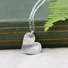 Silver Fern Pattern Heart Pendant