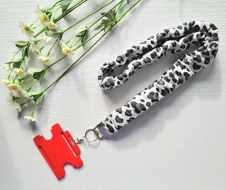 Handmade Scrunchie Lanyard Black & White Soft Cotton ID Badge Holder