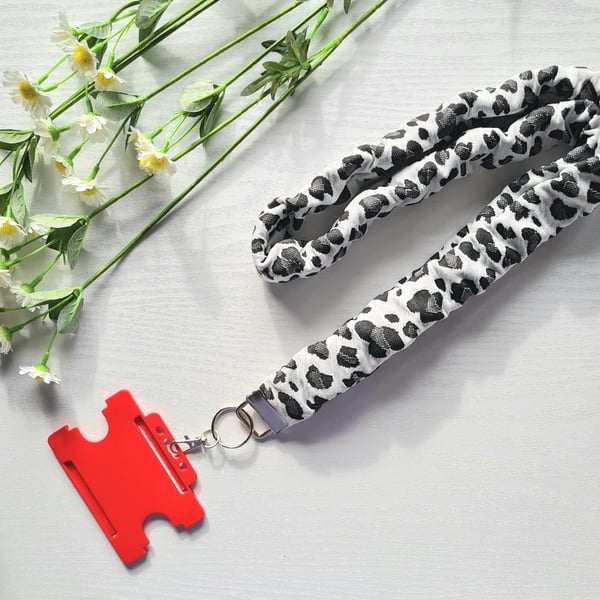 Handmade Scrunchie Lanyard Black & White Soft Cotton ID Badge Holder