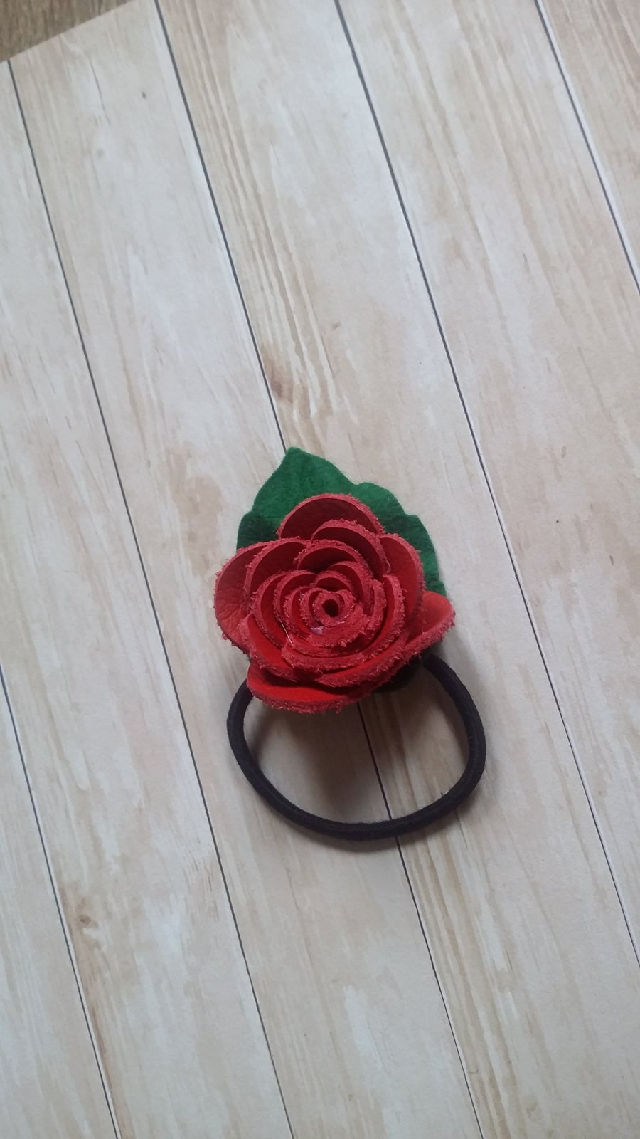 Red leather rose hair elastic band