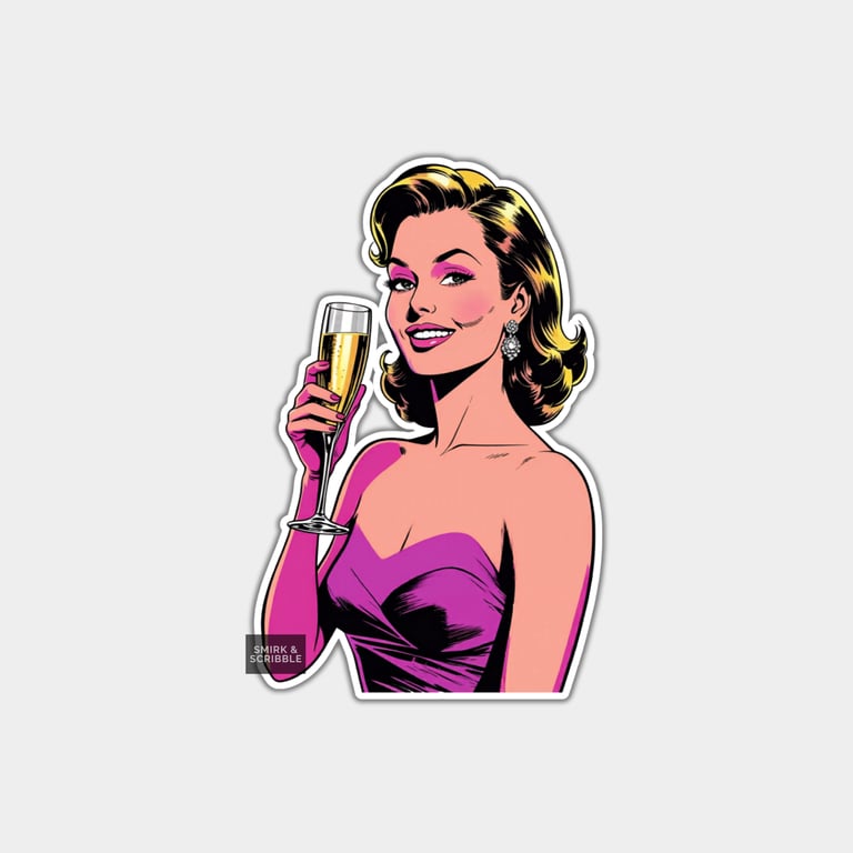 Funny Vinyl Sticker For Adults - Woman Drinking Champagne