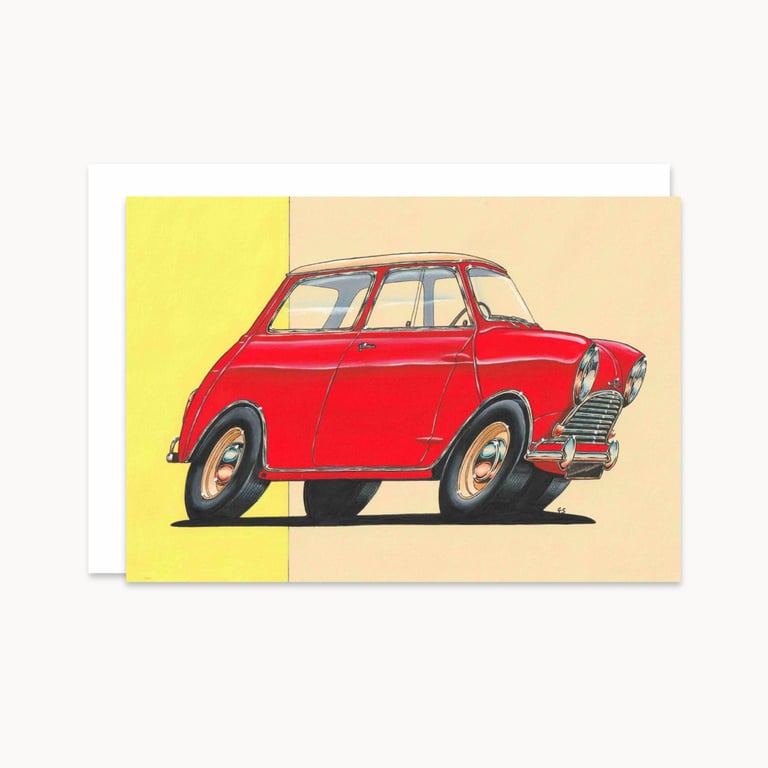 Mini Cooper Greeting Card: Hand Drawn Illustration for a Car Lover (417)