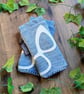 Upcycled Denim Sunglasses or Glasses Case with White Retro Cat Eye Glasses Motif