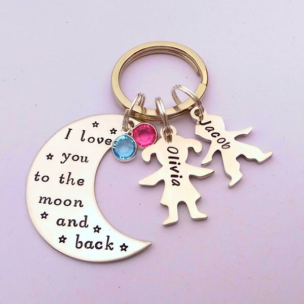 I love you to the moon and back personalised keyring