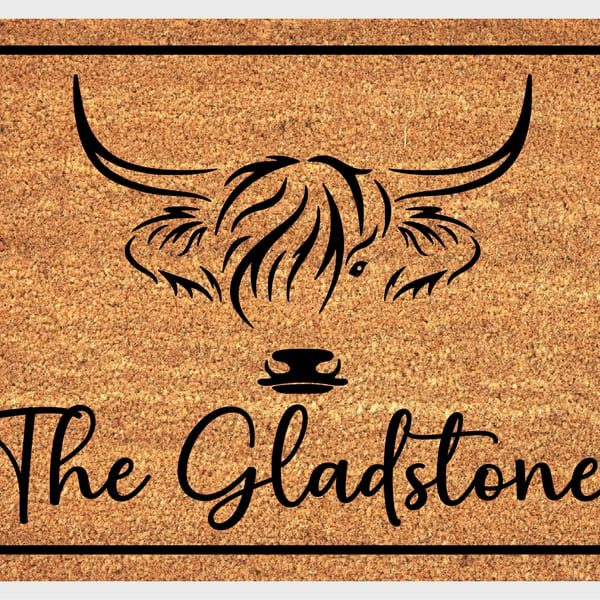 Scottish Highland Cow Door Mat No.1 - Personalised Highland Cow Welcome Mat 