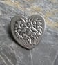 Heart Brooch in Silver Pewter, Birds in Tree - Image 1