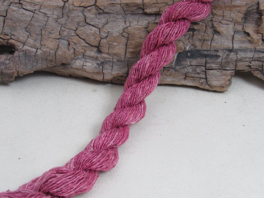 40m Natural Cochineal Dye Pink Bourette Noil Silk Single Ply Thread