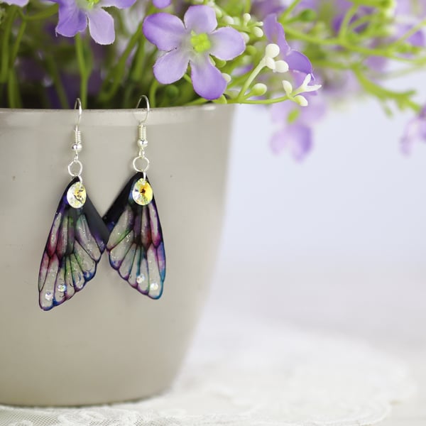 Fairy Wing Earrings - Butterfly Cicada - Purple Green - Fairycore - Gift - Boho