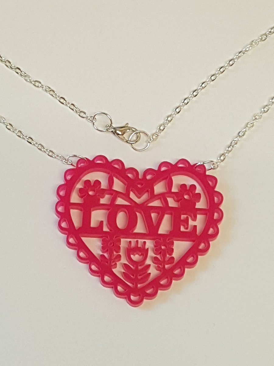 Heart, Love and Flowers Necklace - Acrylic