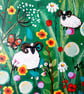 Whimsical Landscape Painting Folk Art, Countryside Artwork with Sheep and Meadow - Image 3