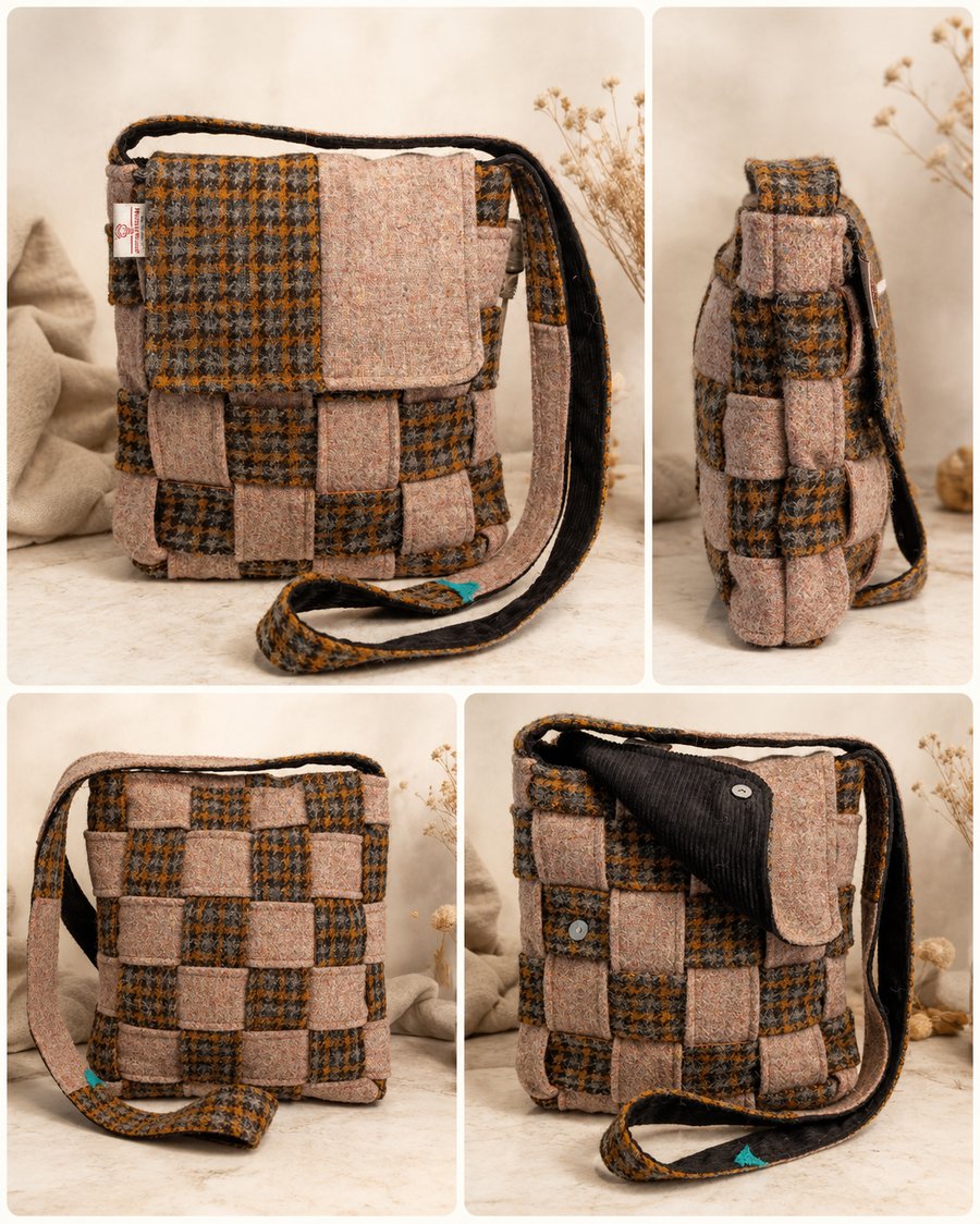 Image of Harris tweed one of a kind "lattice" bag