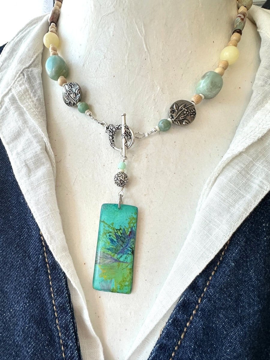 Cornflower Mixed Media Pendant