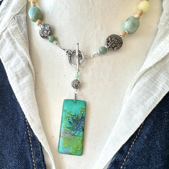 Cornflower Mixed Media Pendant