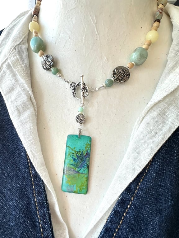 Cornflower Mixed Media Pendant
