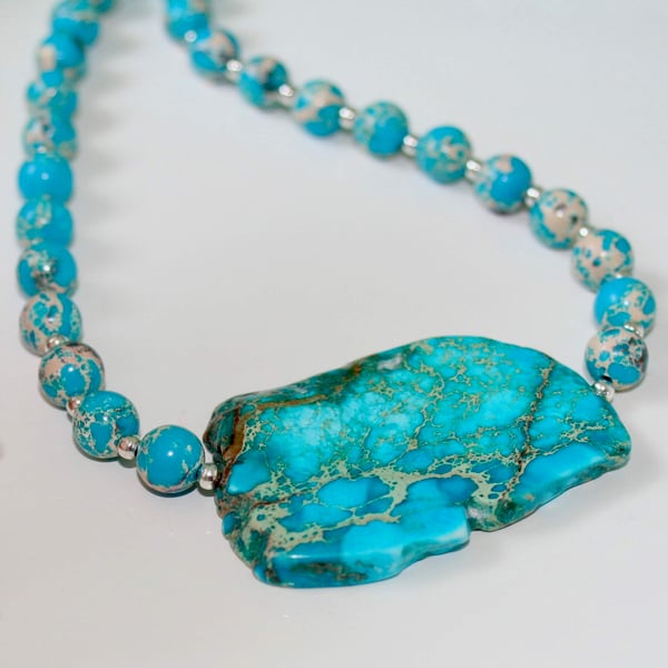 Empire jasper turquoise and silver necklace