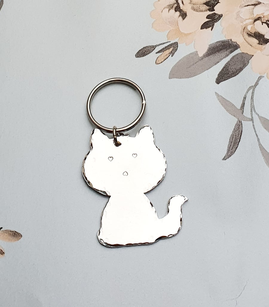 Cat keyring, aluminium hand-stamped 
