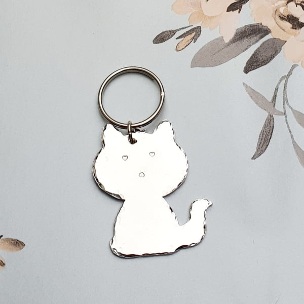 Cat keyring, aluminium hand-stamped 