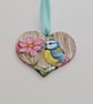Bluetit wooden hanging heart decoration, garden bird, gift for a bird lover  - Image 2