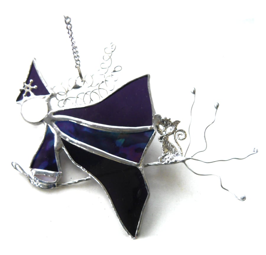Sold Purple Witch on Broomstick Suncatcher Stained Glass 