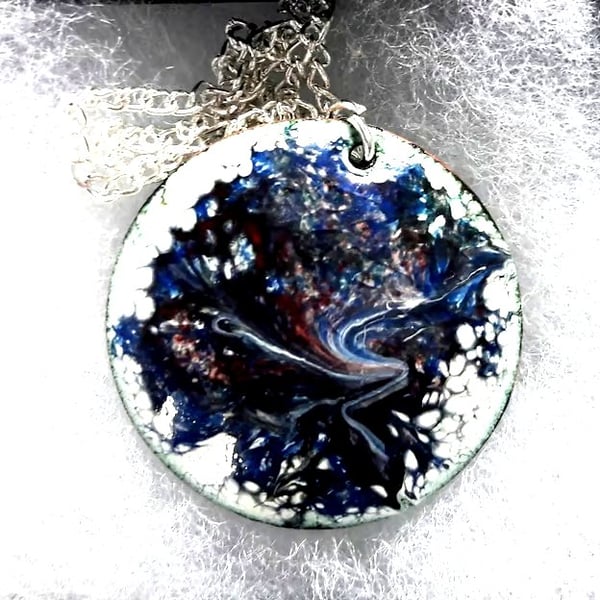 round pendant - scrolled purples over white