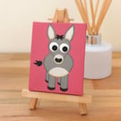 Cute Grey Donkey Mini Painting - original art gift for equine lovers